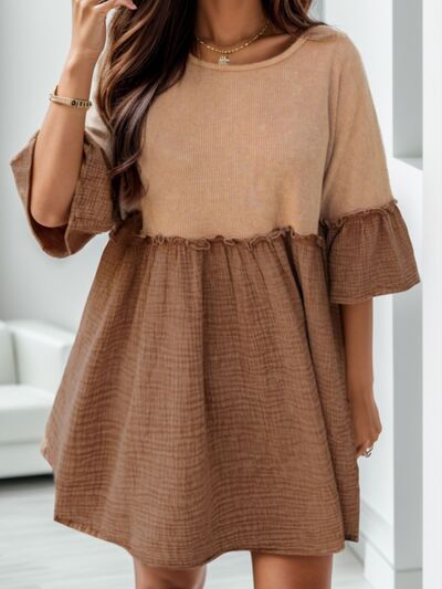 The Camel Flutter Sleeve Dress