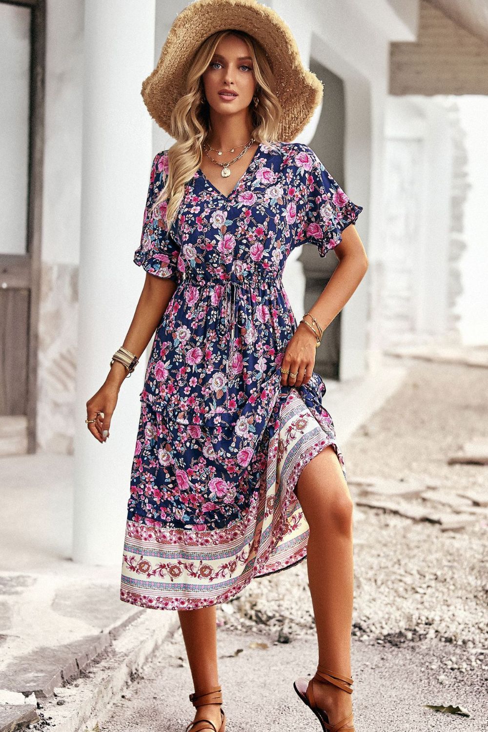 The Boho Drawstring Midi Dress