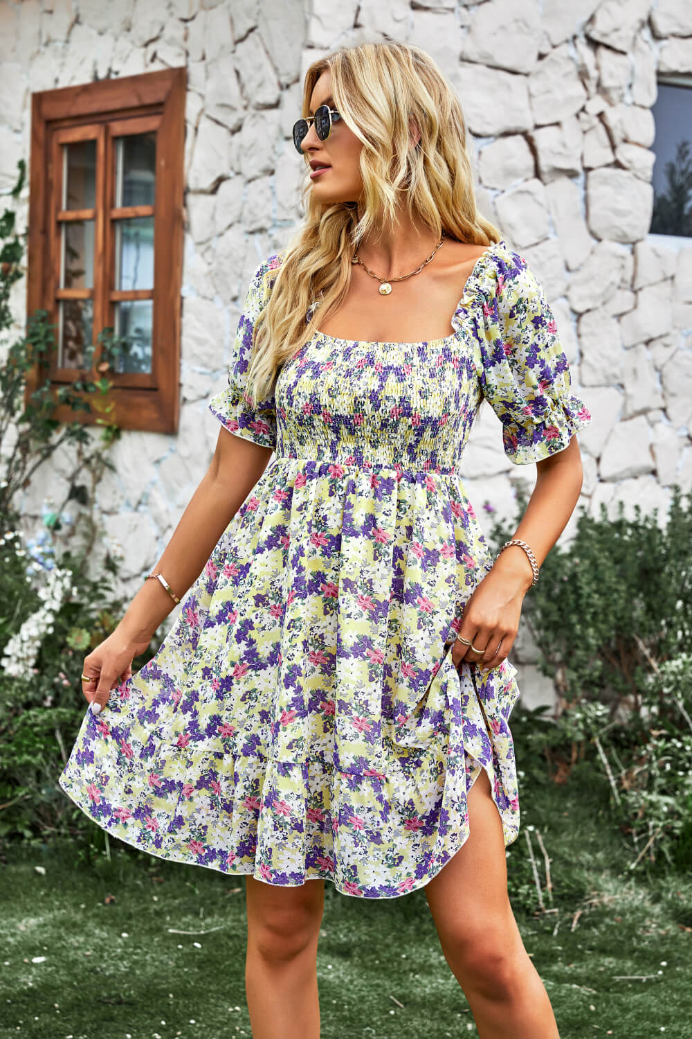 Square neck floral on sale dress