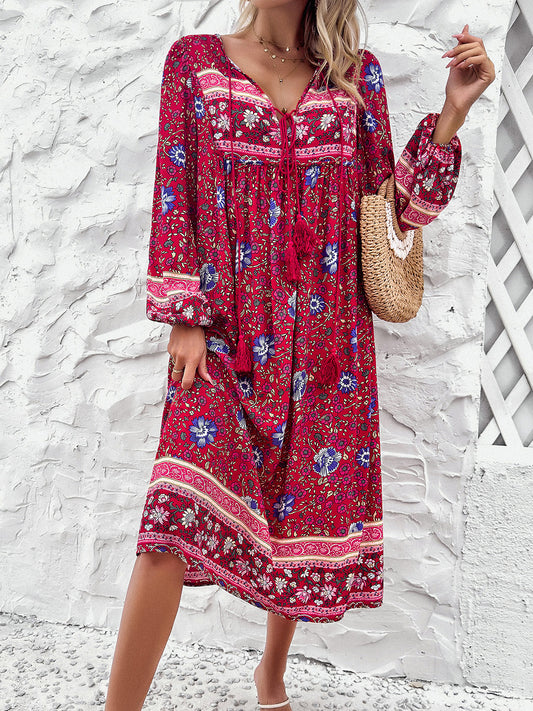 The Boho Tassel Long Sleeve Dress