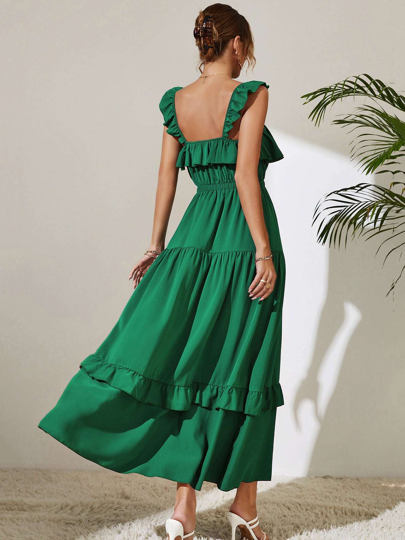 The Green Goddess Ruffled Maxi Dress