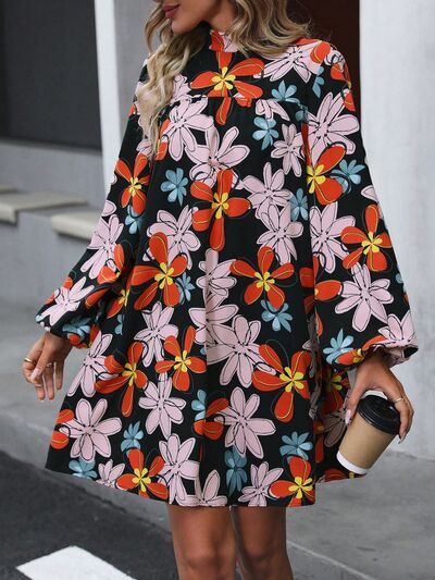 The Floral Mock Neck Balloon Sleeve Dress