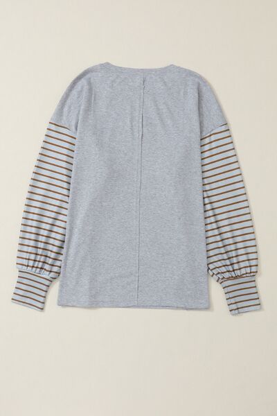 The Striped Round Neck Lantern Sleeve Sweatshirt