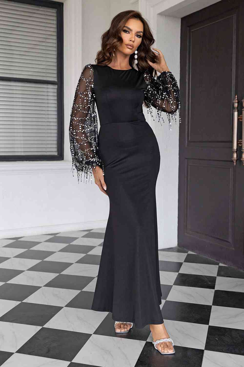 The Stunning Sequin Round Neck Maxi Dress