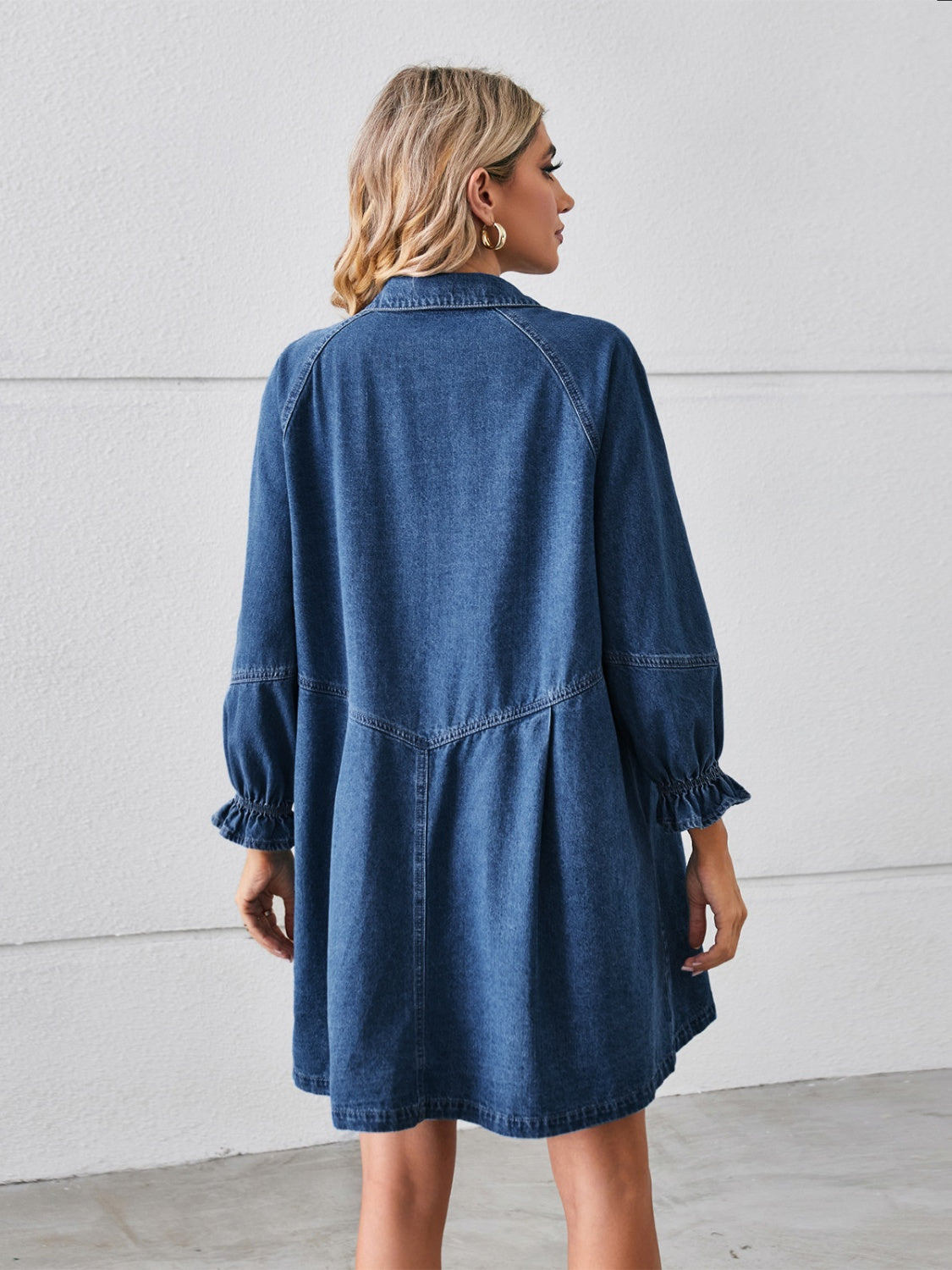 The Button Me Up Flounce Sleeve Mini Denim Dress