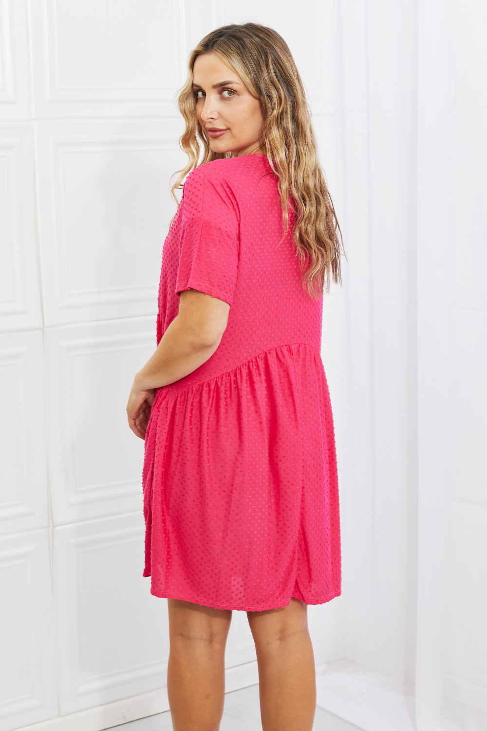 The Swiss Dot Casual Dress in Fuchsia