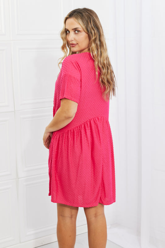 The Swiss Dot Casual Dress in Fuchsia