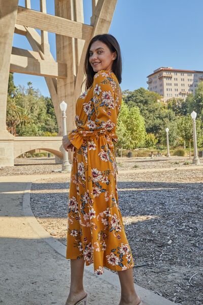 The Floral Tie Back Flounce Sleeve Dress