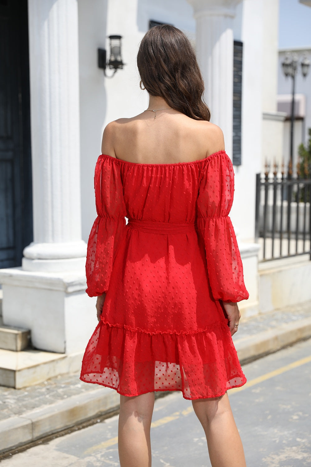 The Swiss Dot Off-Shoulder Balloon Sleeve Dress