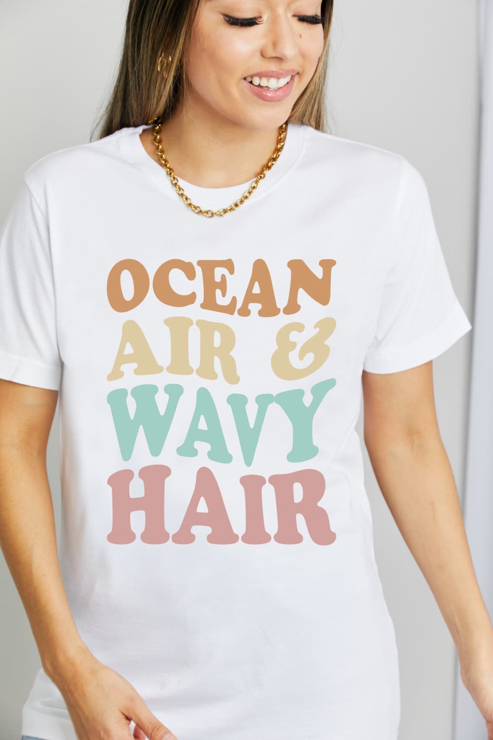 The OCEAN AIR & WAVY HAIR Graphic Cotton T-Shirt