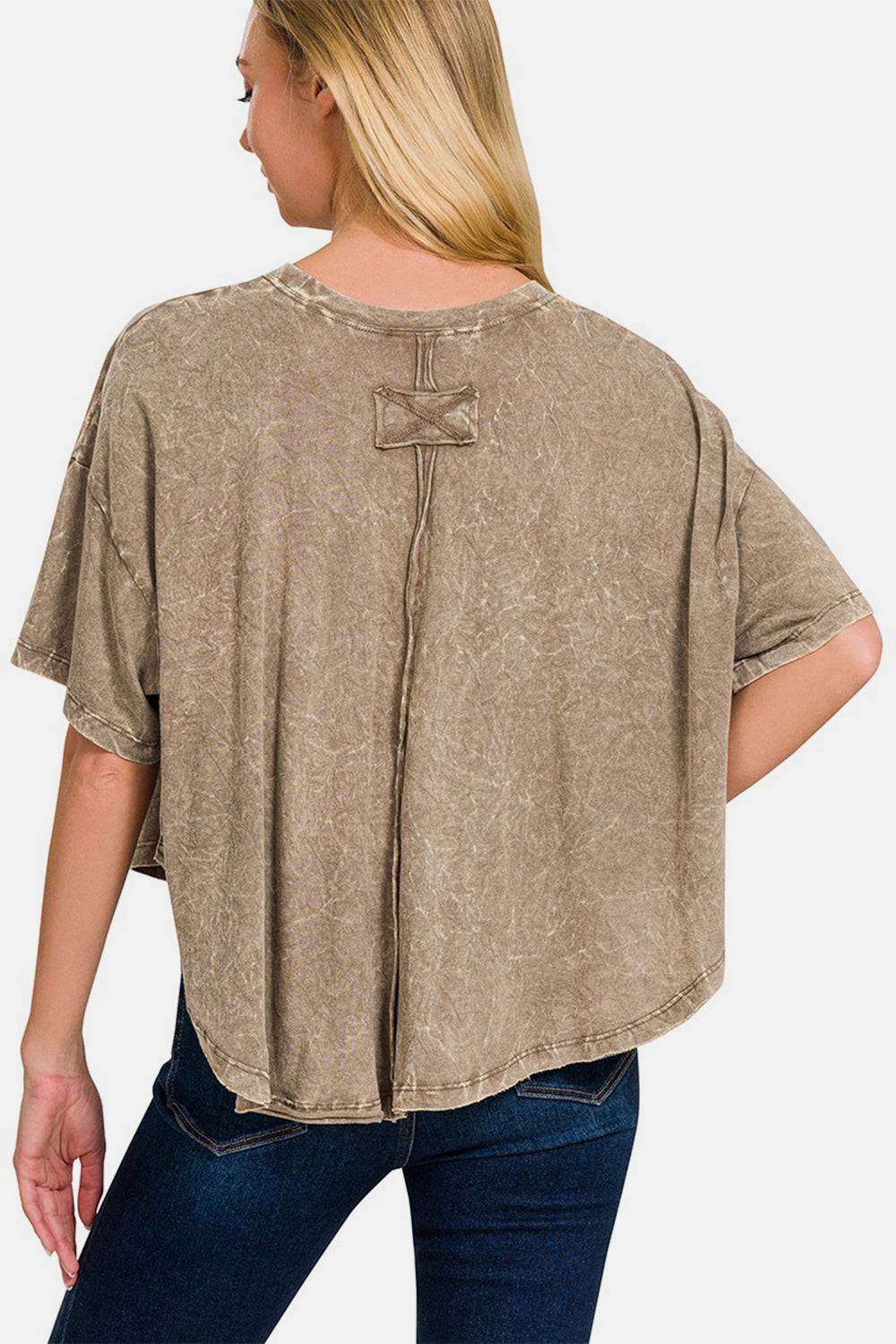 The Washed Round Neck Drop Shoulder Cropped T-Shirt