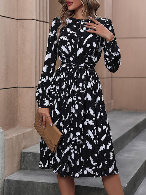 The Printed Tie Back Long Sleeve Dress