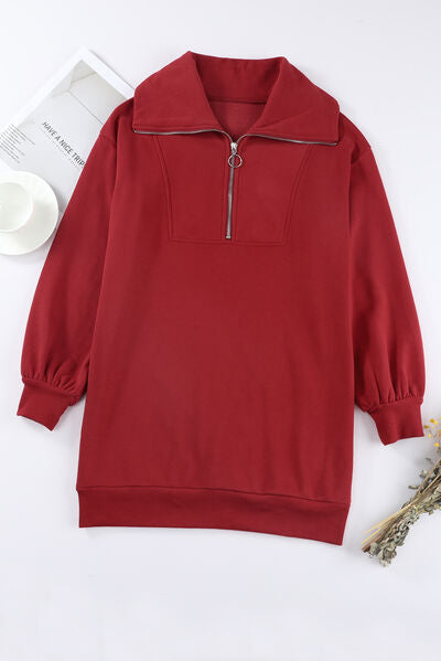 The Half Zip Dropped Shoulder Mini Sweatshirt Dress