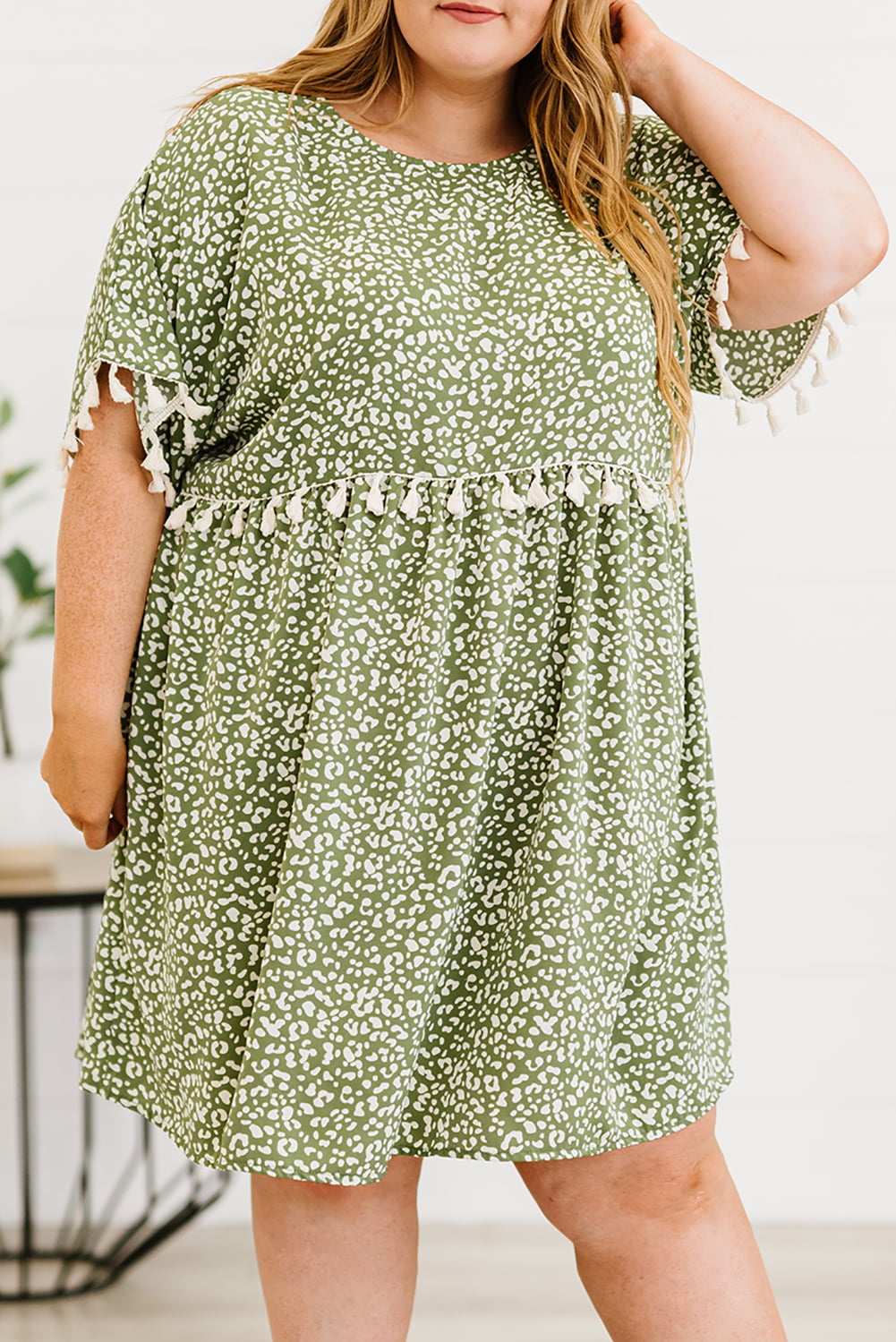 The Perfectly Plus Size Leopard Print Tassel Trim Dress