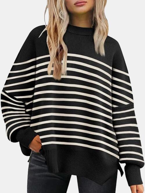 The Round Neck Drop Shoulder Slit Sweater