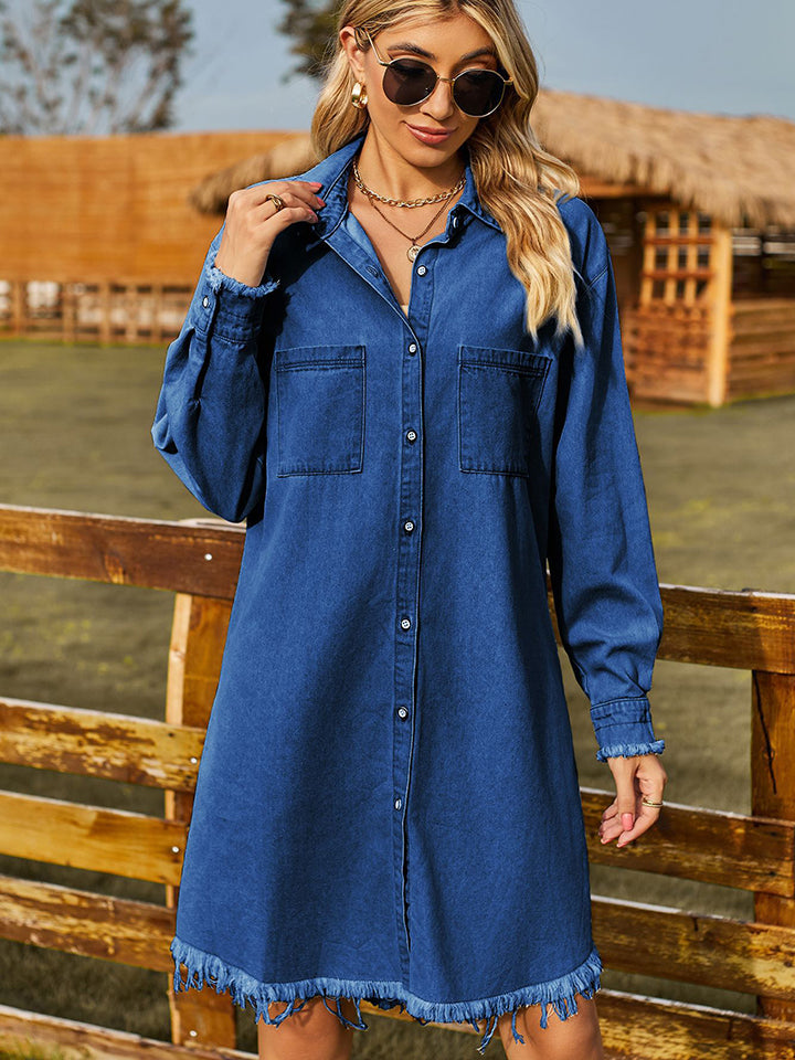 The Raw Hem Collared Denim Dress