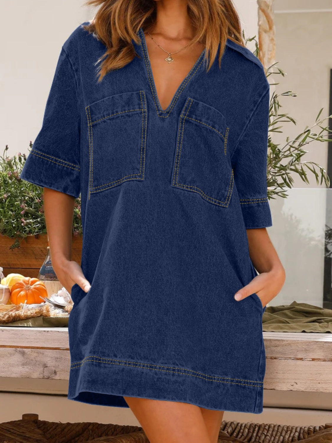 The Johnny Collar Half Sleeve Denim Dress