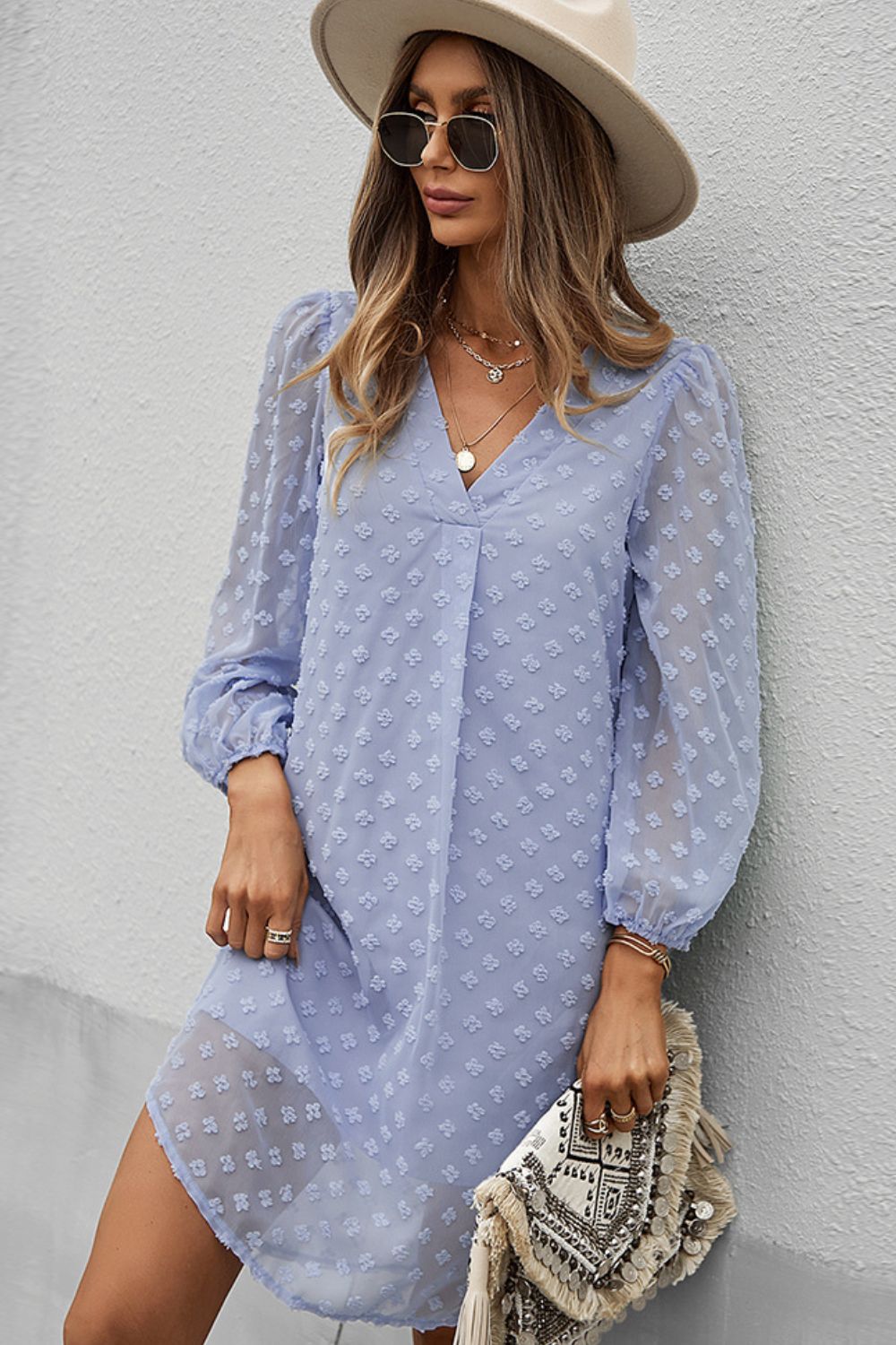 The Swiss Dot Dress in Misty Blue