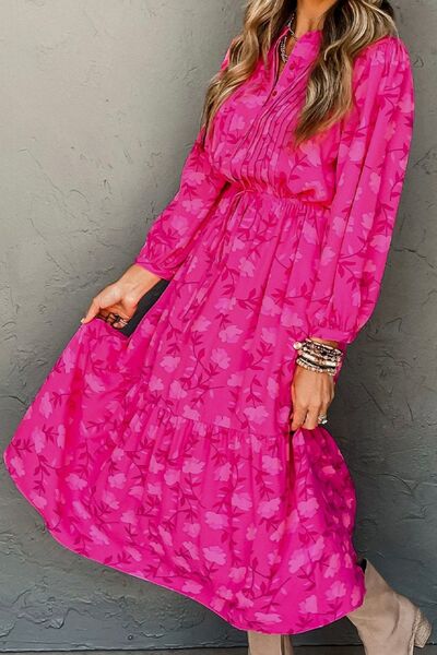 The Hot Pink Ruched Long Sleeve Dress