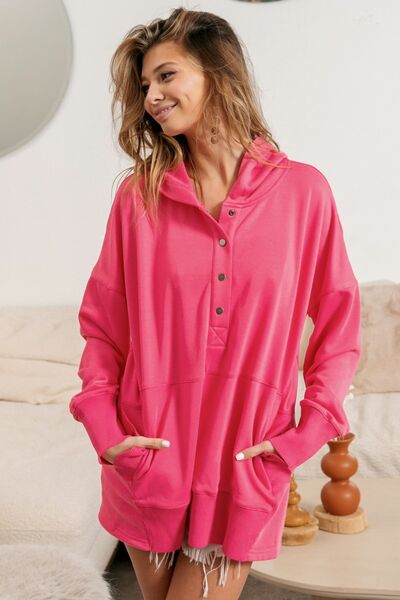 The Fuschia Half Snap Thumbhole Long Sleeve Hoodie