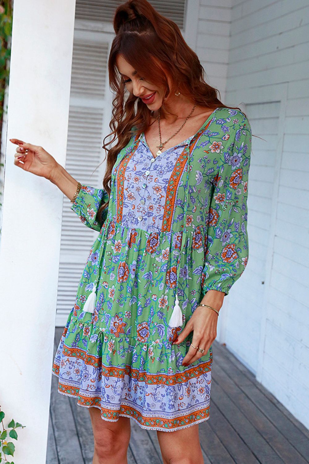 The Floral Tied Balloon Sleeve Mini Dress