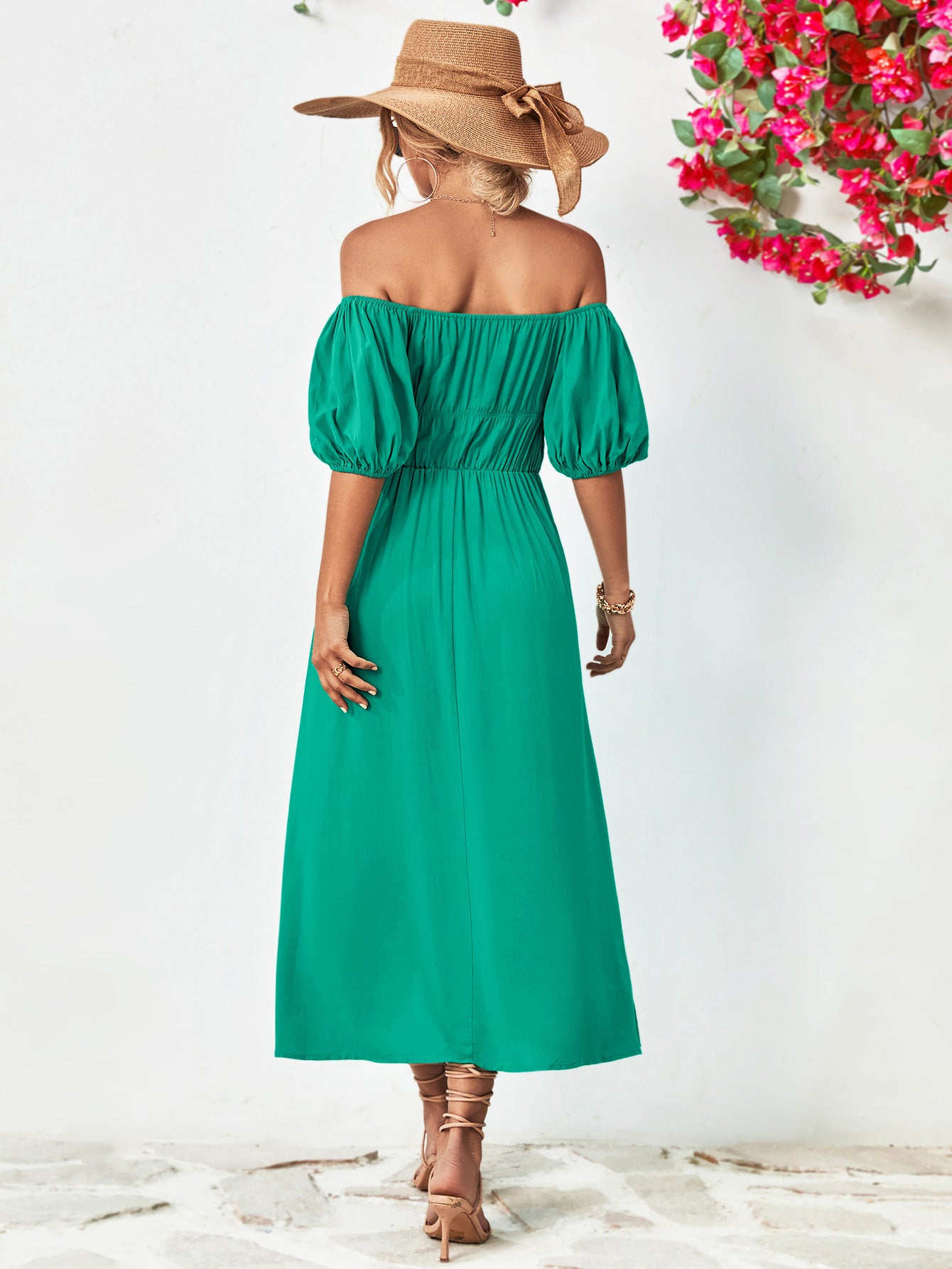 The Off-Shoulder Balloon Sleeve Midi Dress