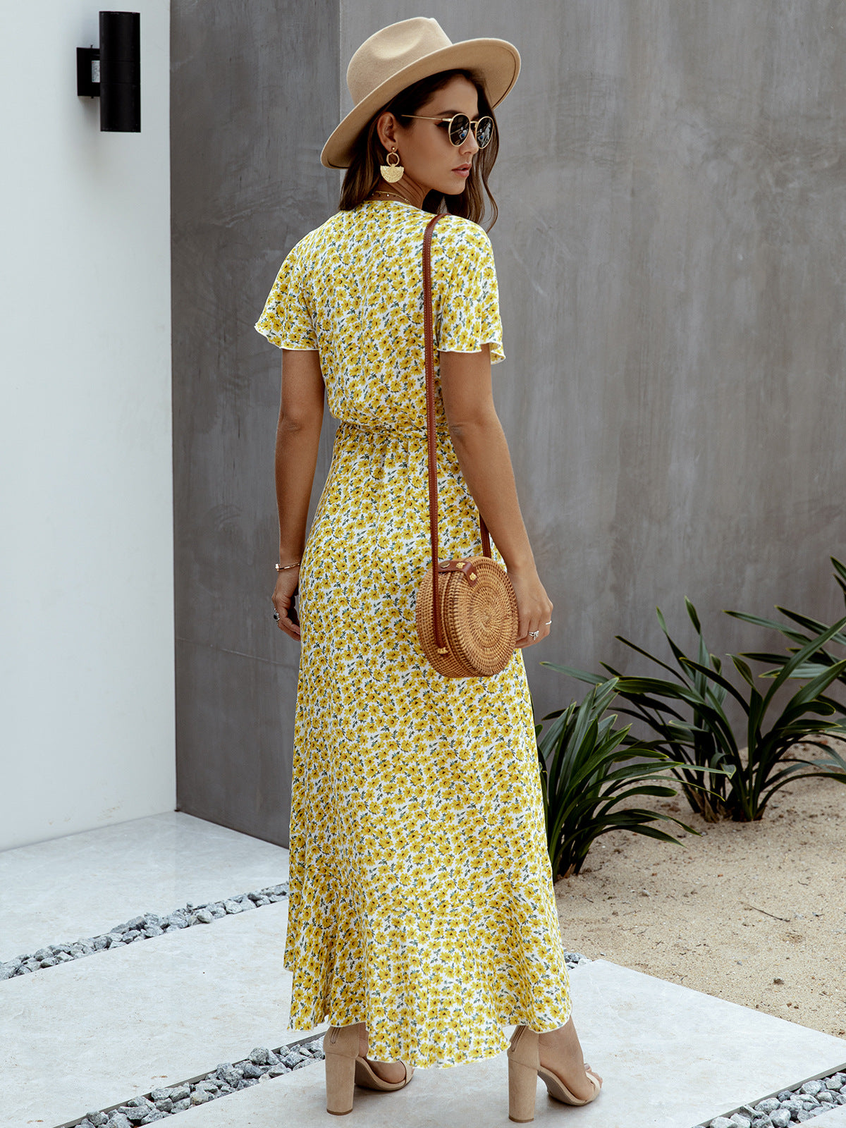 The Yellow Floral Tied Flutter Sleeve Dress