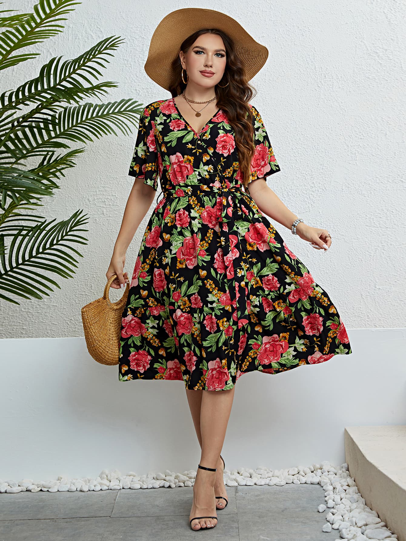 The Perfectly Plus Sized Floral Tie Belt Dress