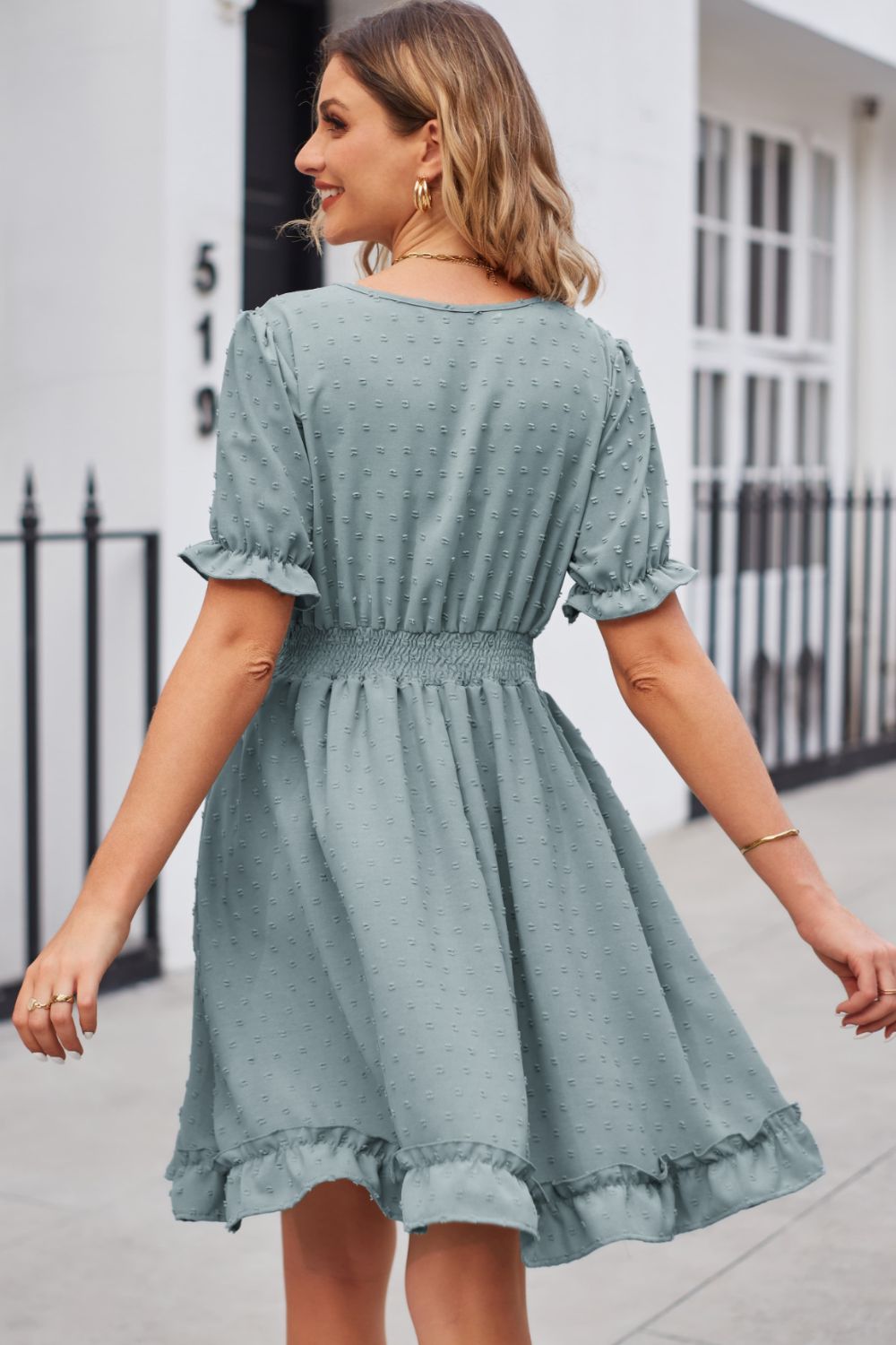 The Swiss Dot Frill Trim Dress