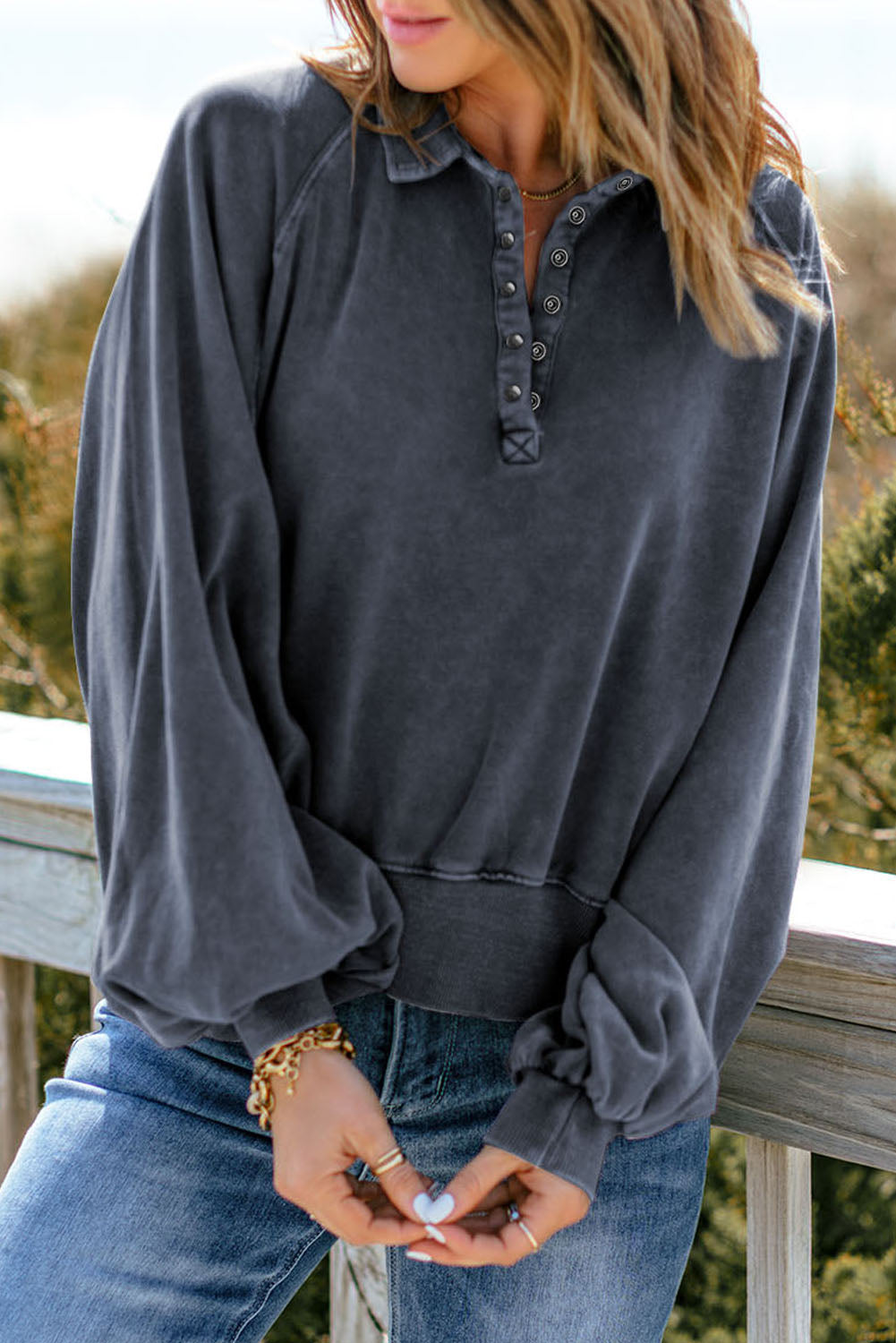 The Quarter-Snap Lantern Sleeve Sweatshirt