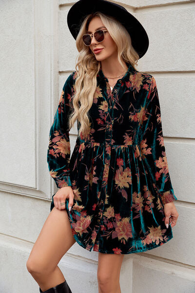 The Floral Button Up Collared Neck Shirt Dress