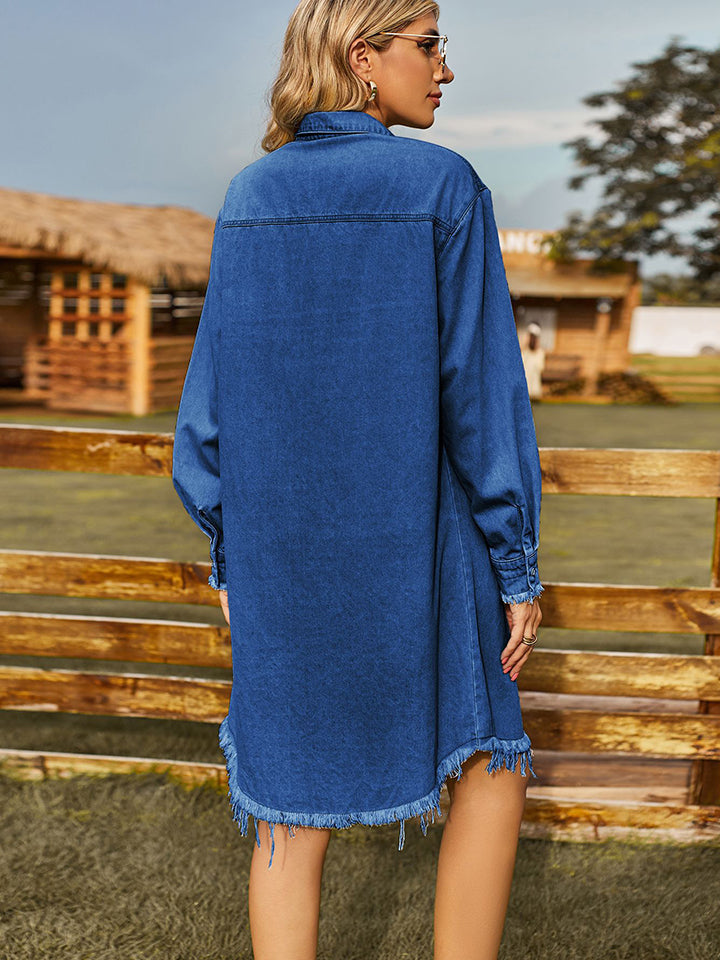 The Raw Hem Collared Denim Dress