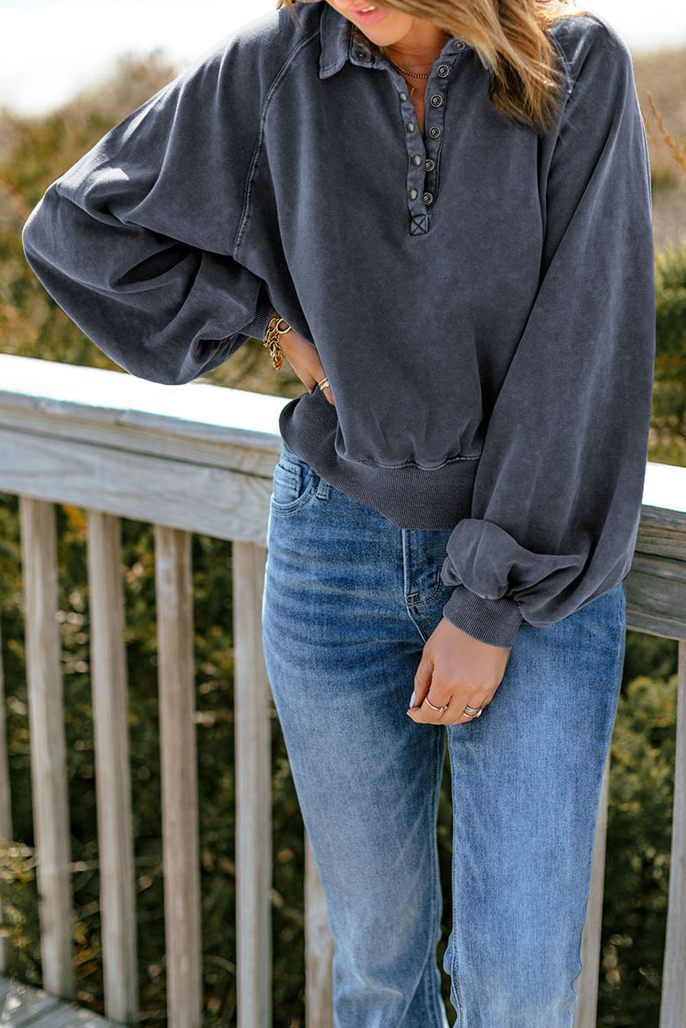 The Quarter-Snap Lantern Sleeve Sweatshirt