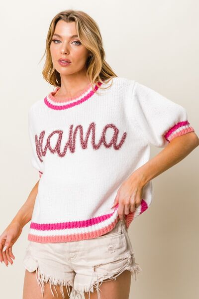 The MAMA Contrast Trim Short Sleeve Sweater