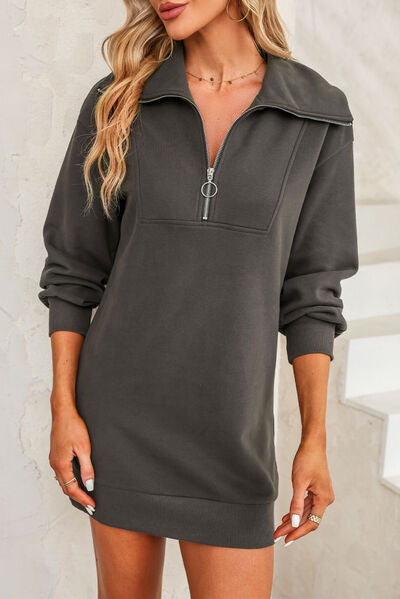 The Half Zip Dropped Shoulder Mini Sweatshirt Dress