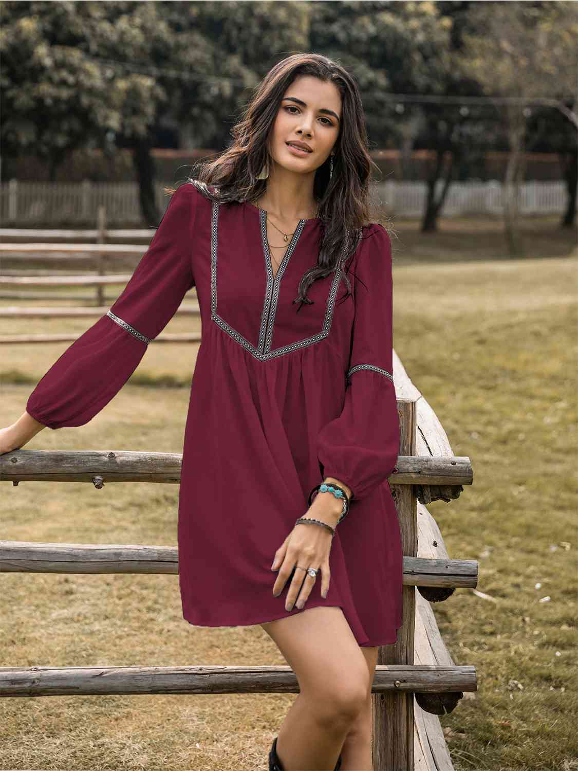 The Notched Balloon Sleeve Mini Dress