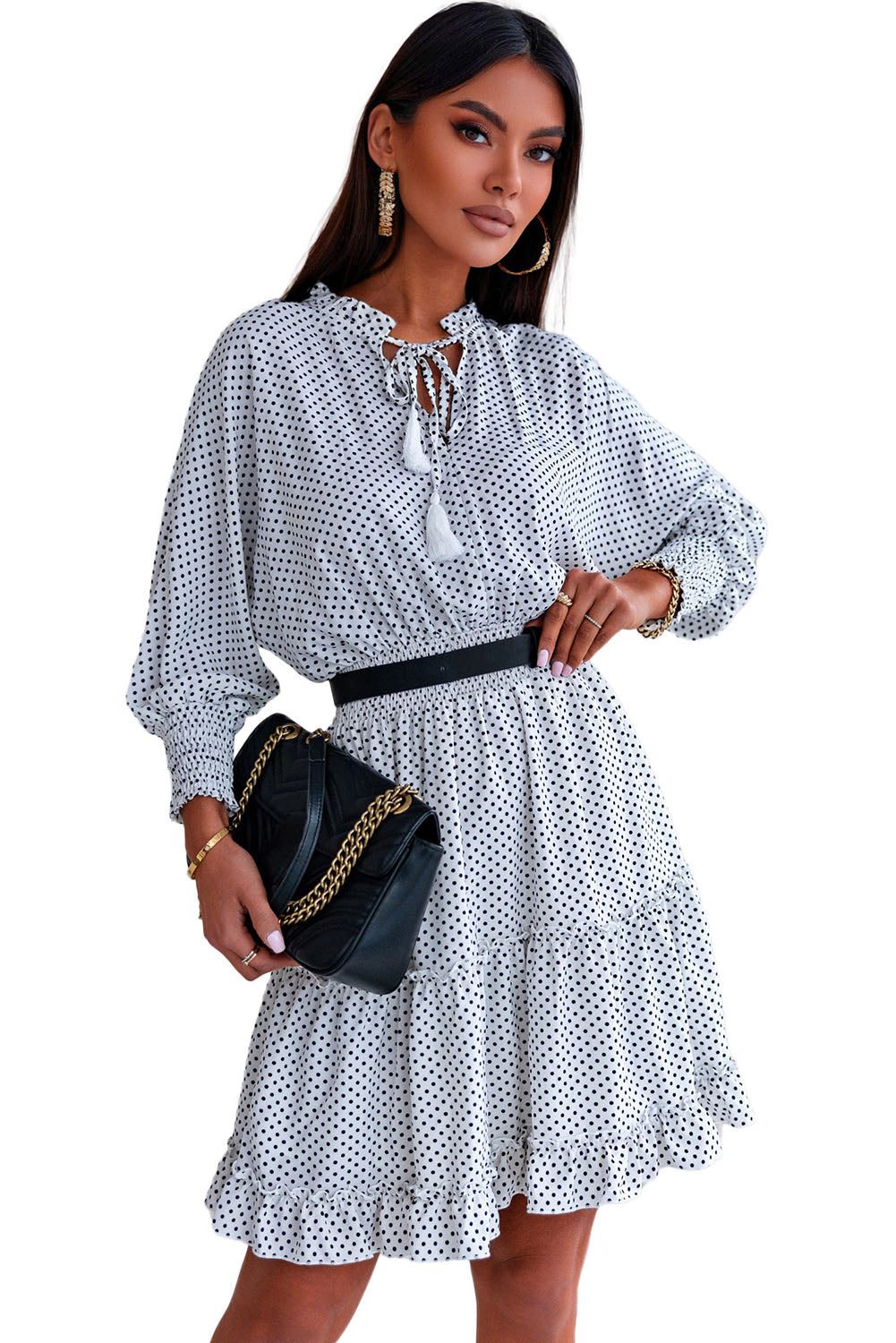 The Polka Dot Tassel Tie Ruffle Hem Dress