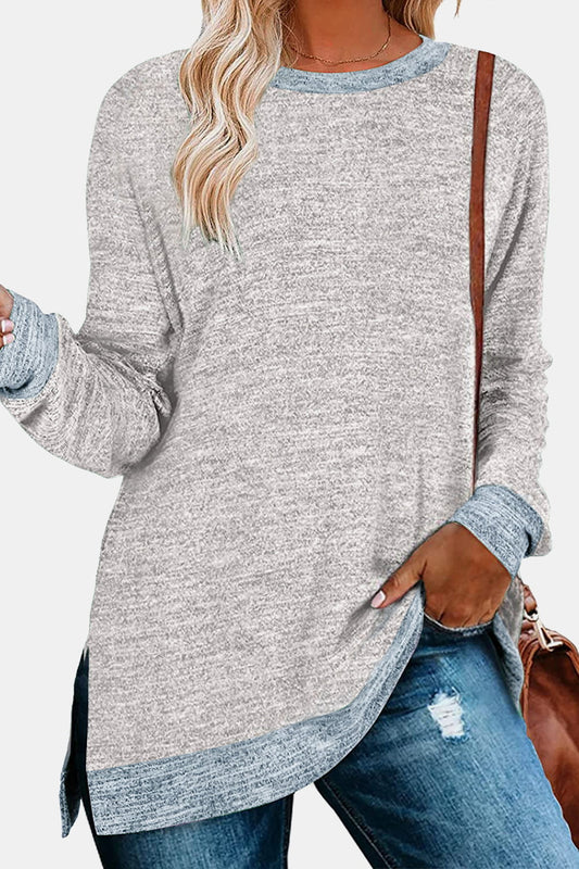 The Round Neck Long Sleeve Slit Sweatshirt