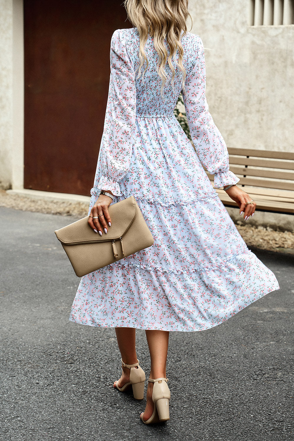 The Sweet Smocked Flounce Sleeve Midi Dress