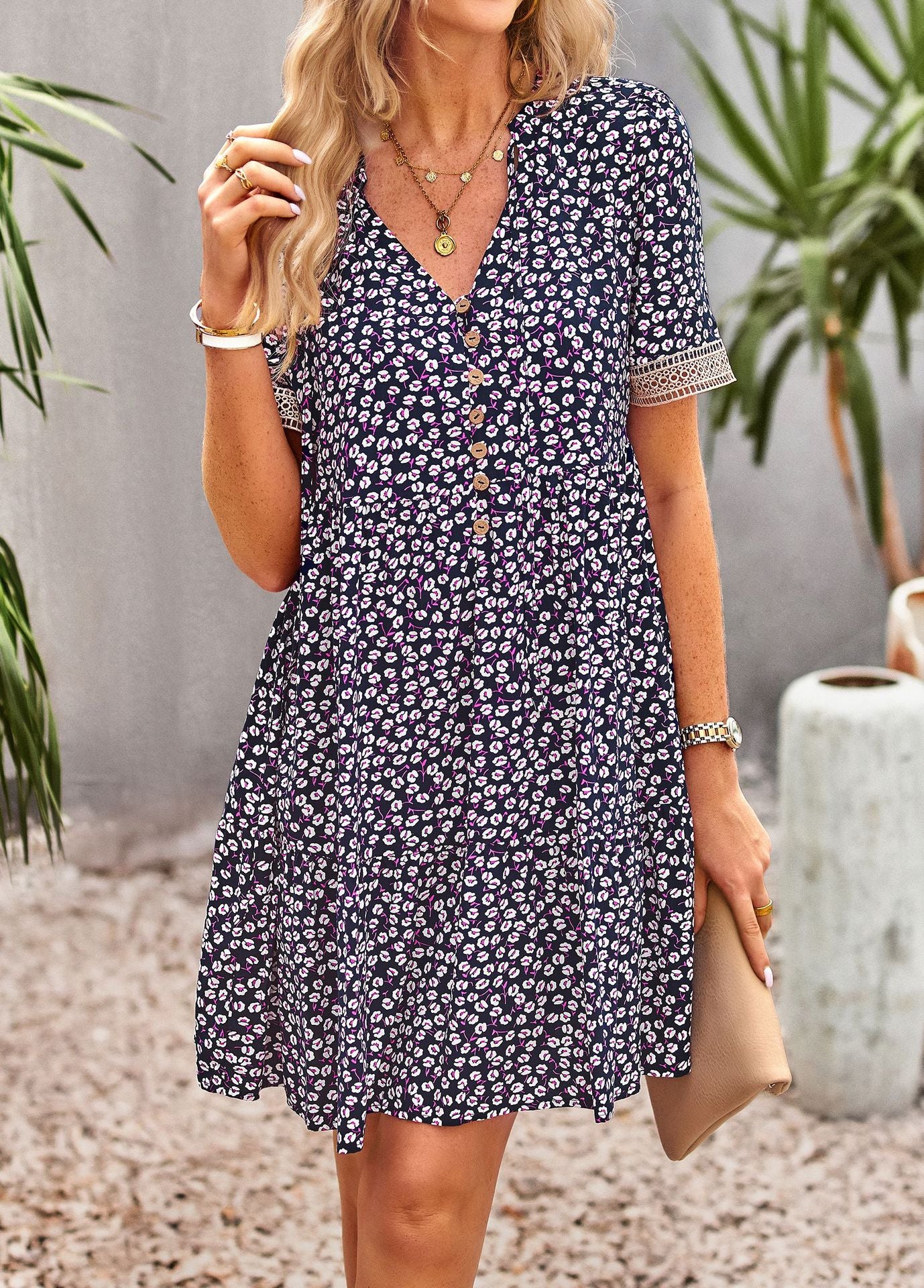 The Violet Floral Buttoned Puff Sleeve Dress