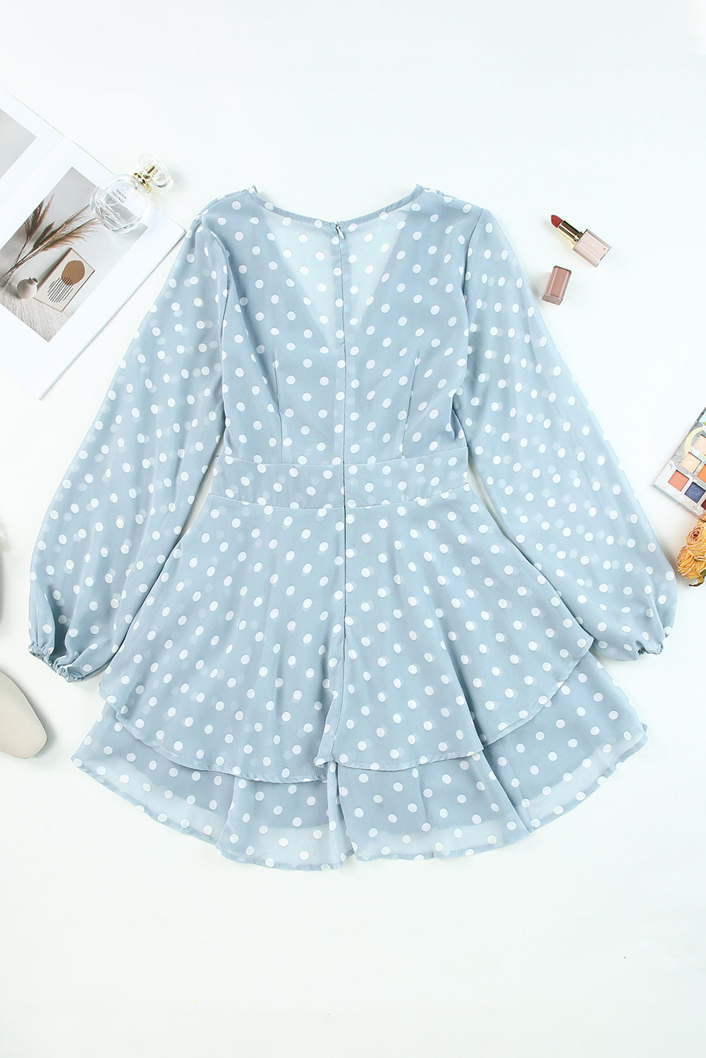 The Misty Blue Polka Dot Balloon Sleeve Dress