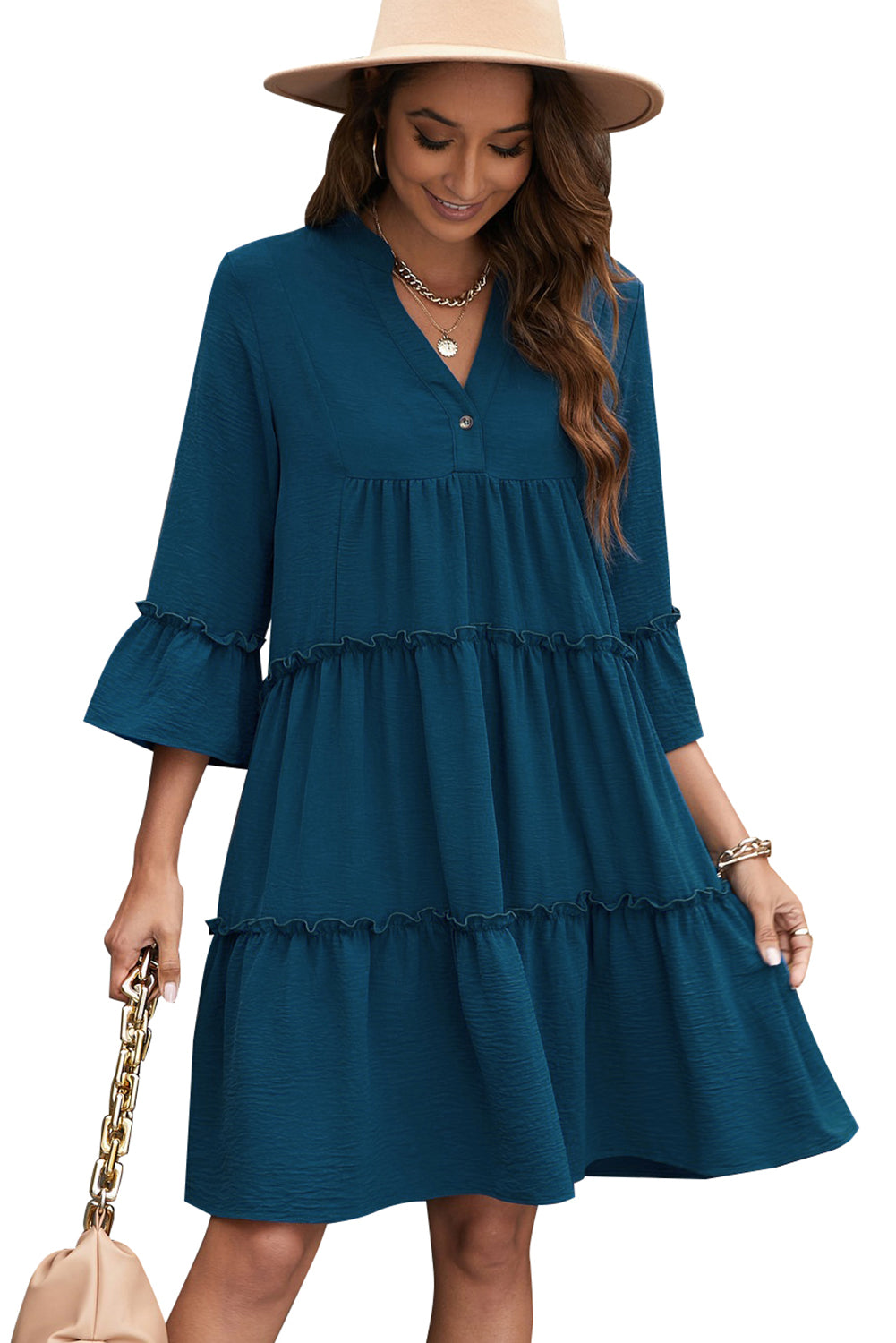 The Deep Blue Casual Tiered Dress