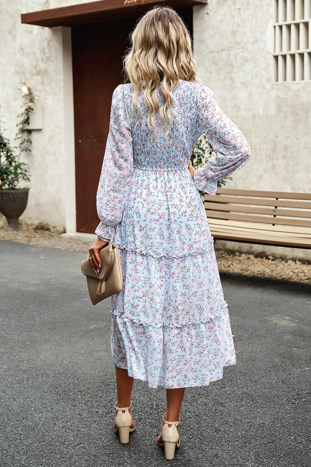 The Sweet Smocked Flounce Sleeve Midi Dress