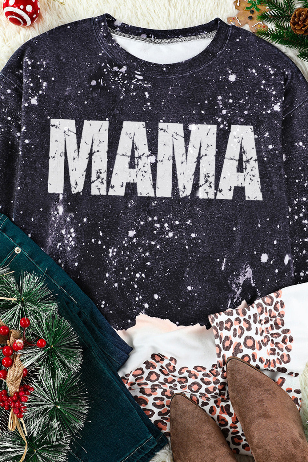 The MAMA Leopard Color Block Round Neck Sweatshirt