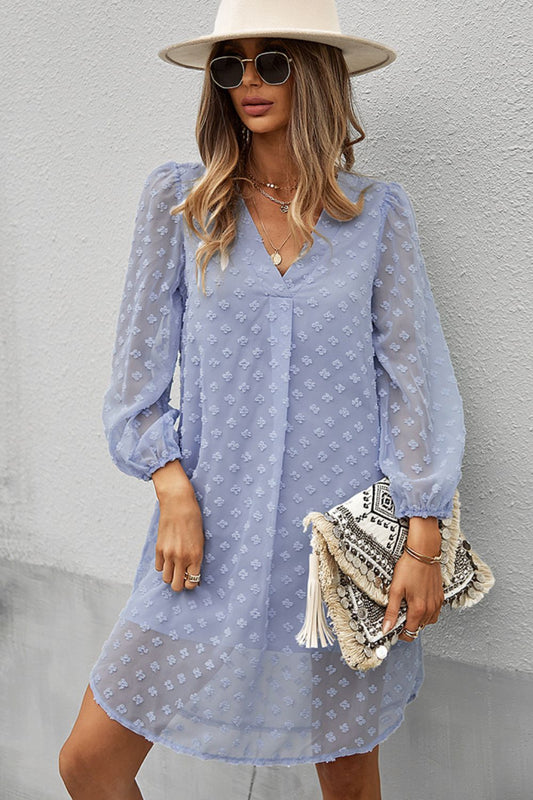 The Swiss Dot Dress in Misty Blue