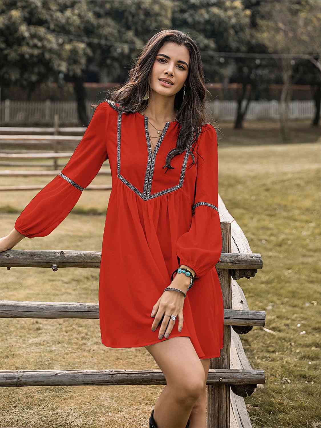 The Notched Balloon Sleeve Mini Dress