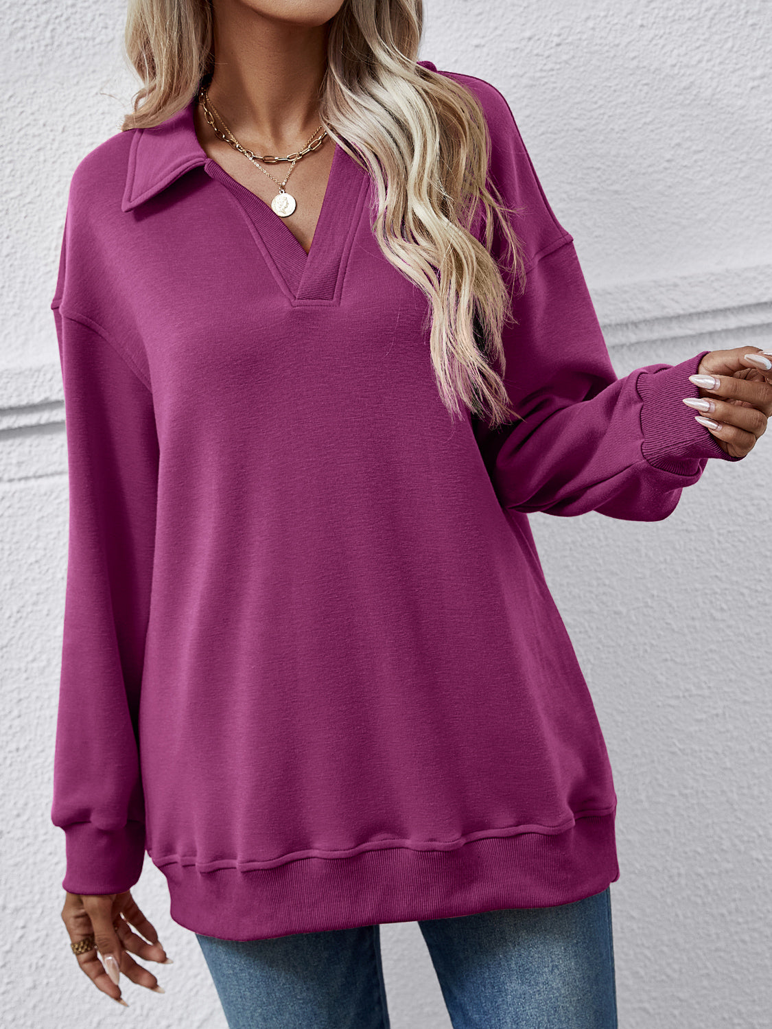 The Collared Neck Dropped Shoulder Sweatshirt