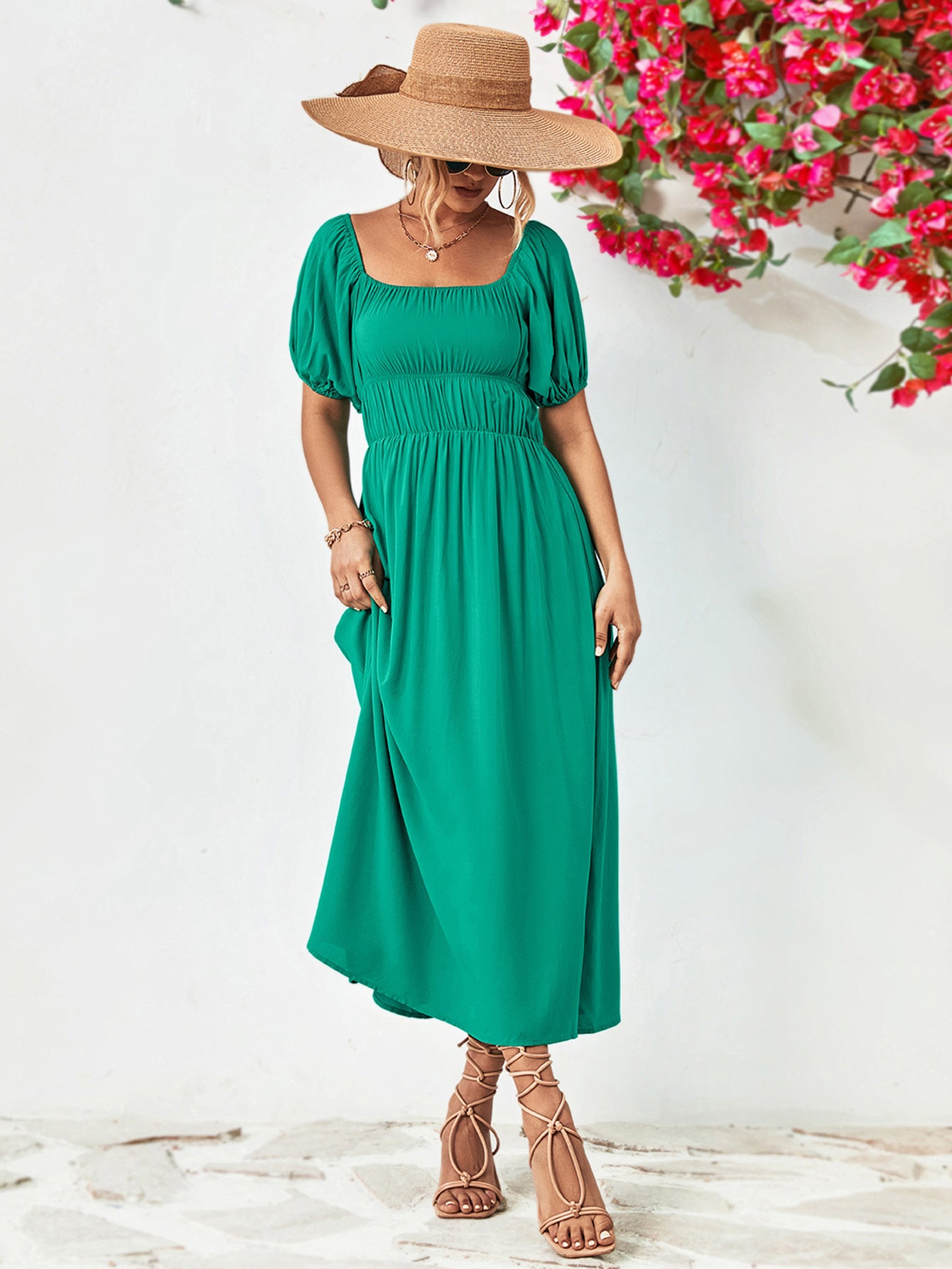 The Off-Shoulder Balloon Sleeve Midi Dress