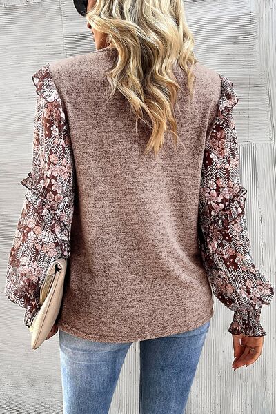 The Heathered Floral Frill Lantern Sleeve Blouse