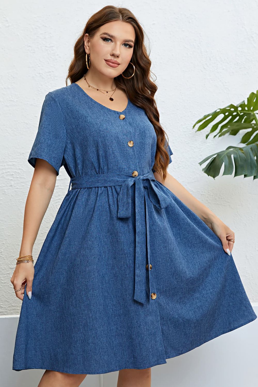 The Perfectly Plus Size Dusty Blue Tie Dress